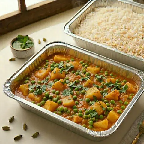 Illustration of Aloo Mutter + Rice