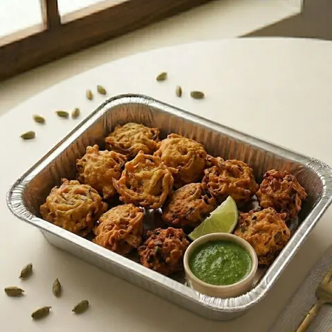 Illustration of Onion Bhajiya Platter
