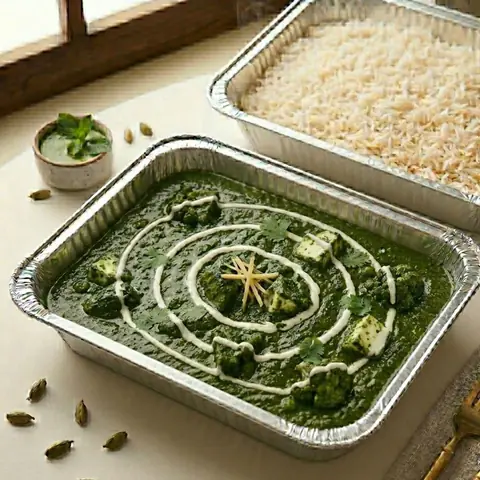 Illustration of Saag Paneer + Rice